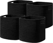 UBBCARE Set of 4 Storage Basket-13 X 13 X 13 in, Cotton Rope Basket for Shelves, Toys, Book, Cube Storage Bins with Handles, Woven Storage Basket for Organizing, Black