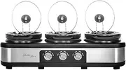 Healthy Choice 3 Pot Slow Cooker - Powerful Electric 3x2.5L Slow Cooking Pots - Removable Pots with Accessories - 3 Heat Settings, Keep Warm Function & Cool Touch Lid Handles - Silver