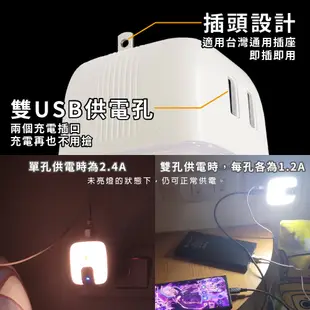 【明沛】紅外線感應燈+雙USB供電器-觸摸式開關-亮度可調-床邊燈-小夜燈-感應燈-白光 黃光可選擇-MP5722