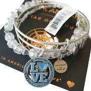 Alex and Ani LOVE LANGUAGE SET OF 3 Charm Bracelet bangles Silver tone finish