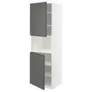METOD high cab f micro w 2 doors/shelves, white/Voxtorp dark grey, 60x60x200 cm