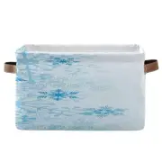 Foldable Storage Basket, Cube Organizer Bins Christmas Blue Snowflakes Cube B...