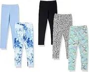 [Amazon Essentials] Girls and Toddlers' Leggings, Multipacks, Aqua Blue/Black/Blue/Hearts/Tie Dye, X-Small