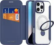 Jarttarn Clear Wallet Card Insert Leather Case for iPhone 16 Pro Max (2024) Magnetic Case with 360° Ring Stand for iPhone 16 Pro Max (Blue)
