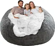 YudouTech Bean Bag Chair Cover Without Filler,Big Round Soft Fluffy PV Velvet Washable Bean Bag Lazy Sofa Bed Cover for Adults,Living Room Bedroom Furniture Outside,180cm dark grey.