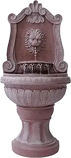 Xbrand 52.4" Sandstone Lion Head Floor Fountain, Two-Tier Outdoor Water Feature, Durable Resin Construction