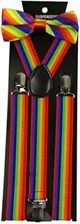 VINTORKY Adjustable Suspenders Bow Tie 3pcs Fashion Stripe Suspender Set for Men Women