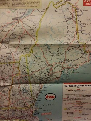 Vintage Eastern U.S. w/Canada full color interstate map issued by Esso Oil