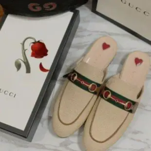 Gucci Princetown Canvas Slipper 577264 米色 紅綠條紋 帆布 愛心拖鞋