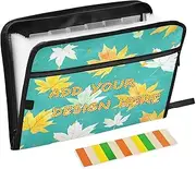 Custom Document Folder 13 Pockets A4 Letter Size Customized Accordion File Organizer with Zipper Closure for Document Storage Watercolor White Yellow Maple Leaves Turquoise organizador