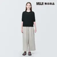 在飛比找momo購物網優惠-【MUJI 無印良品】女大麻混圓領五分袖針織衫(共4色)