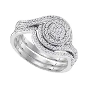 14k White Gold Round Diamond Circle Cluster Bridal Wedding Ring Set 1/3 Cttw
