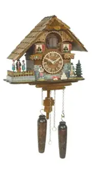 Quartz Cuckoo Clock Black forest house with music, turning.. TU 448 QMT HZZG NEW