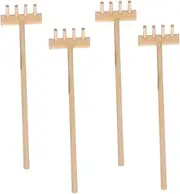 ERINGOGO 4pcs Mini Wood Rake Sand Rake Mini Rake Crafts Mini Sand Table Rake Miniature Garden Tools Sandbox Rake Sandbox Miniature Rakes Garden Sand Tools Table Mini Rakes Khaki
