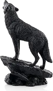 Wildlife Howling Wolf Statue and Figurine Black Wolf Sculpture for Home Decor