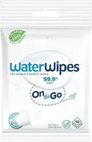 WaterWipes Plastic Free On the Go Wipes, 99.9% Water, Unscented, Gentle on Skin, 10 wet wipes