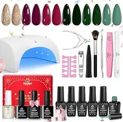 beetles Gel Polish Gel Nail Polish Kit with UV Light Base Top Coat, 6 Colors Emerald Green Red Golden Glitter Holiday Gel Polish Starter Kit Women Soak off Gel Polish DIY Home Spree