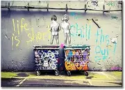Banksy Life Is Short Chill The Duck Out-Kids With Dustbin Street Wall Artworks Print on Canvas