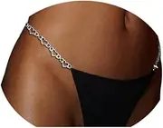 [Rotaiboes] Women Sexy Rhinestone Heart Waist Chain Thong Panties Jewelry Summer Bikini Crystal Thong Panties Adjustable Rhinestone Underwear Thong Party Festival Rave G String Waist Body Chain