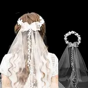 Bvxchg Hair Accessories Communion for Girls, Flower Girl Bridal Wedding Christening Hair Accessories with Butterfly Knot Rattan Headband