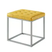 Yellow PU Leather Tufted Ottoman Cube Metal Frame Vanity Stool