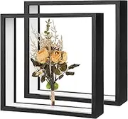 uxcell 2-Pack Dried Flower Frame, 8 x 8 Inch Double Acrylic Wooden Dried Flower Photo Floating Frame for Tabletop/DIY/Handicrafts [Black]