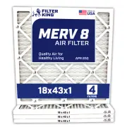 Filter King 18x43x1 Air Filter 4-PACK MERV 8 Actual Size 18 x 43 x .75"
