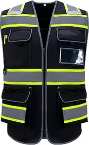 Phrmovs 10 Pockets Class 2 High Visible Reflective Safety Vest Breathable and Mesh Lining Workwear (M-2XL, Yellow Black)