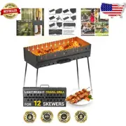 Compact Charcoal Grill for Picnics & Camping - Includes Carrying Case & Skewers