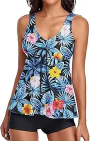 [Generic] Women's Board Shorts Long Top Suits Swimsuits Print Suits Bathing Piece Two for Women Tank Tummy Women Swimwears Tankinis Set Plus Size Swim Suits for Women