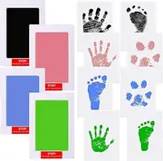 LelonHo Inkless Hand and Footprint Kit Clean Touch Ink Pad for Newborn Baby Pet Paw Print Kit(4 Ink Pads,8 Imprint Cards) (Black、Pink、Blue、Green)