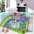 Goat Beautiful Flower Rainbow 3D Warm Plush Fleece Blanket Picnic Sofa Couch