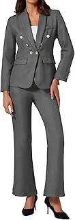 [Allegra K] Women's Two Piece Sets Pants Suits Dressy Blazer Wide Leg Pants Pockets Business Casual Suit