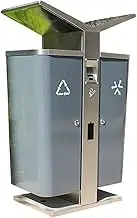 Outdoor Trash Can Stainless Steel Outdoor Trash Can, Rectangular Classified Garbage Can Commercial Recycling Bin with Double Bins, Ashtray and Battery Recycling Area Outside Garbage can