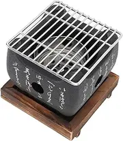 Baxnore Portable Charcoal BBQ Grill, Tabletop Barbecue with Wood Mat, Compact Garden Barbecue for Camping Picnics, Windproof Outdoor Grill (16.5x14.5cm / 6.5x5.7in)