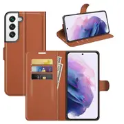 For Samsung Galaxy S22 Case, PU Leather Folio Wallet Lychee Cover, Brown
