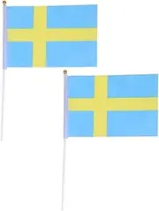 KALLORY 50pcs Hand Waving Flag Flags Sweden Stick Flag