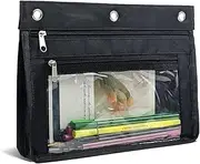 1 Pack Pencil Pouch for 3 Ring Binder, Expandable Binder Pouches with Zipper, Large Capacity Pen Holder Case with Clear Window School Class Office (Black, 25.5 * 19Cm)