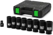 3/4" Drive Deep 6-Point Impact Socket Set, 9-Piece Jumbo Assortment, SAE, Cr-Mo,