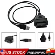 1M 16-Pin OBD2 To USB Port Diagnostic Extension Adapter Cable Connector Black