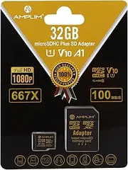 Amplim 100MB/s 32GB Micro SD Card Plus Adapter 32 GB MicroSD Memory Card. (667X V10 A1 Class 10 U1 UHS-I) MicroSDHC Card TF for Cell Phones, Tablets, Cameras, Fire, GoPro, Nintendo