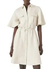 Witchery 100% Linen Shirt Dress Button Front Oyster Color BNWT! Sz 14