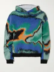 [Aztech Mountain] Aztech Mountain - Off Piste Shell-trimmed Printed Fleece Hoodie - Teal - medium medium Blue