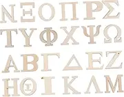 Generic 24pcs Greek Letters Wood Chips Letters for Crafts Wood Letters Sign Letter Stamps Letter Charms Accessories Matching Gold Letters for Wall Letter Blocks Stampers ABC Beige Wooden