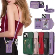 For iPhone 16e 15 14 13 12 Pro XS Max 7 8 Plus Wallet Leather Case Cover w/Strap
