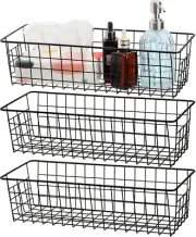 3 Pack Metal Wire Storage Organizer Basket, 16.2" X 6.3" X 4.4" Bin Basket with