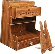 KOCKSHION Large Capacity Stationery Storage Rack Wooden Desk Organizer and Accessories Pen Cup