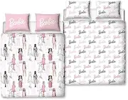Barbie Character World Official Double Childs Duvet Cover Set | Figures Design Reversible 2 Sided Teens Bedding Including Matching Pillow Cases | Polyester Double Quilt Cover, Pink