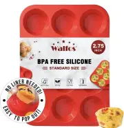Walfos Silicone Muffin Pan - 12 Cups Regular Silicone Cupcake Pan, Non-stick