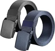 [Heshebuy] 2 Pieces Nylon Canvas Belt for Men and Women Commuter All-match Automatic Buckle Belt Outdoors, Military Tactical Belt For Leisure Sports